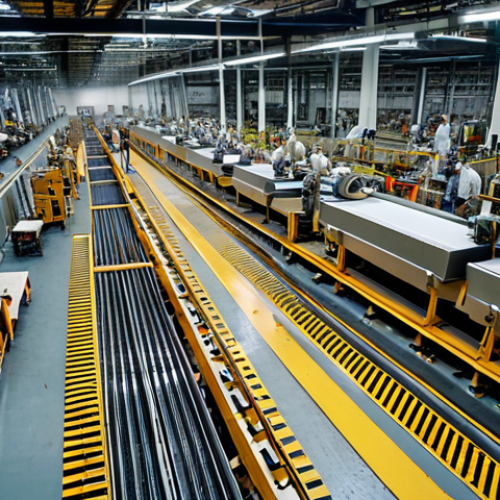 Home 19 **
A bustling factory floor before automation: Chaotic, with workers rushing, parts scattered, and a general sense of disorder. Highlight the contrast of human activity vs. efficiency.
**
