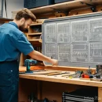 기계가공 실기 필수 지식 - **A Curious Beginner in a Home Workshop:**
"A well-lit and organized home workshop. A young adul...