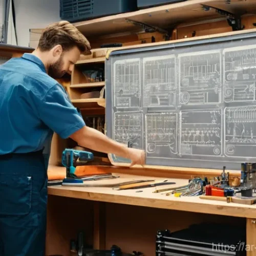 Home 17 기계가공 실기 필수 지식 - **A Curious Beginner in a Home Workshop:**
"A well-lit and organized home workshop. A young adul...