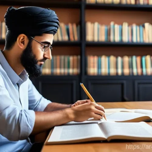 Home 16 기계가공 자격증 필기시험 준비 자료 - **Prompt:** A young, focused Arab male student, wearing a modest, smart casual outfit, diligently st...