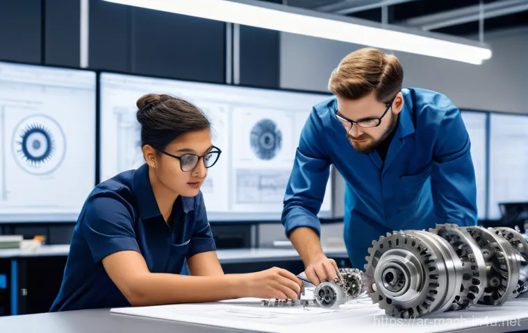 기계가공 자격증 추천 교재 - **Prompt: "A diverse team of professional engineers, both male and female, diligently collaborating ...