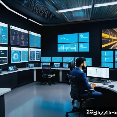기계가공 관련 기술 인증 종류 - A modern smart factory control room with a diverse team of Arab professionals, wearing business casu...