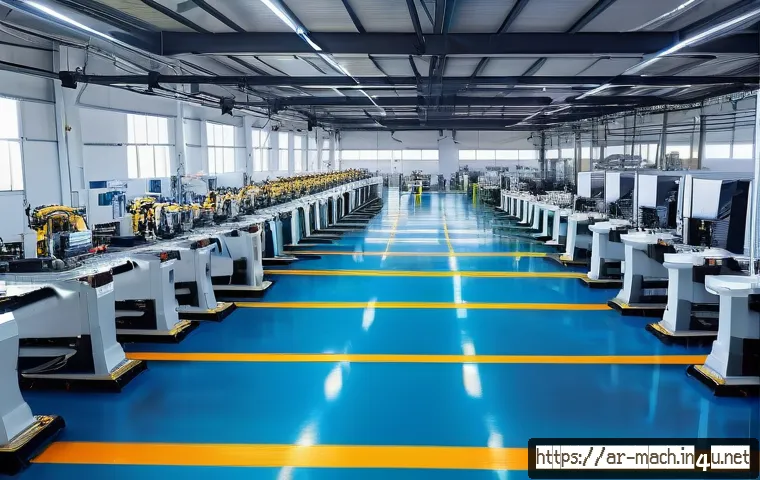 기계가공 관련 최신 기술 동향 - A high-tech mechanical manufacturing factory in the Middle East, featuring advanced AI-powered robot...