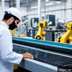 기계가공 현업에서 겪는 어려움 - A modern industrial manufacturing floor in a Middle Eastern factory, featuring advanced automation r...