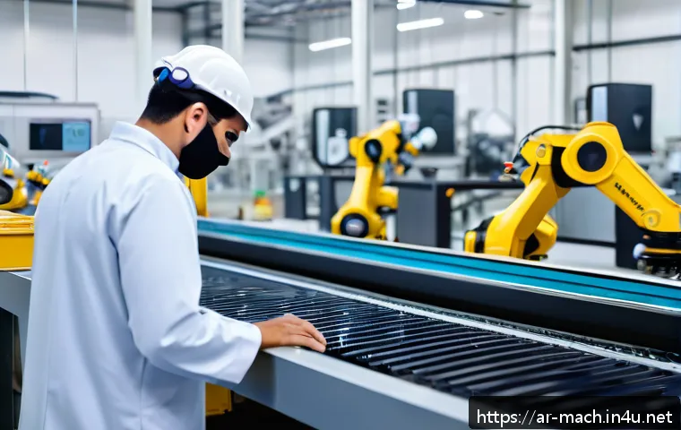 기계가공 현업에서 겪는 어려움 - A modern industrial manufacturing floor in a Middle Eastern factory, featuring advanced automation r...