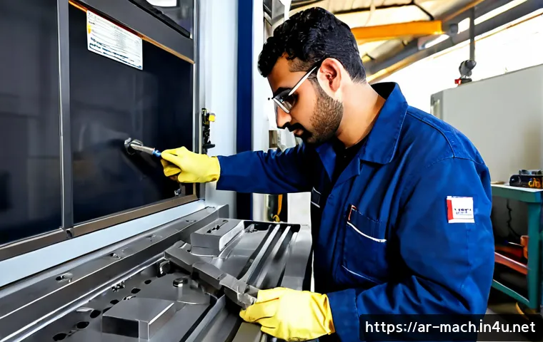 기계가공 업무 중 발생한 에피소드 - Photorealistic modern CNC machining workshop in an Arab industrial setting, experienced Middle Easte...